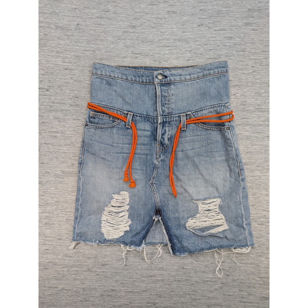 Hudson Sloane Skirt Womens 27 Blue Denim‎ Distressed High Rise Raw Hem Made USA